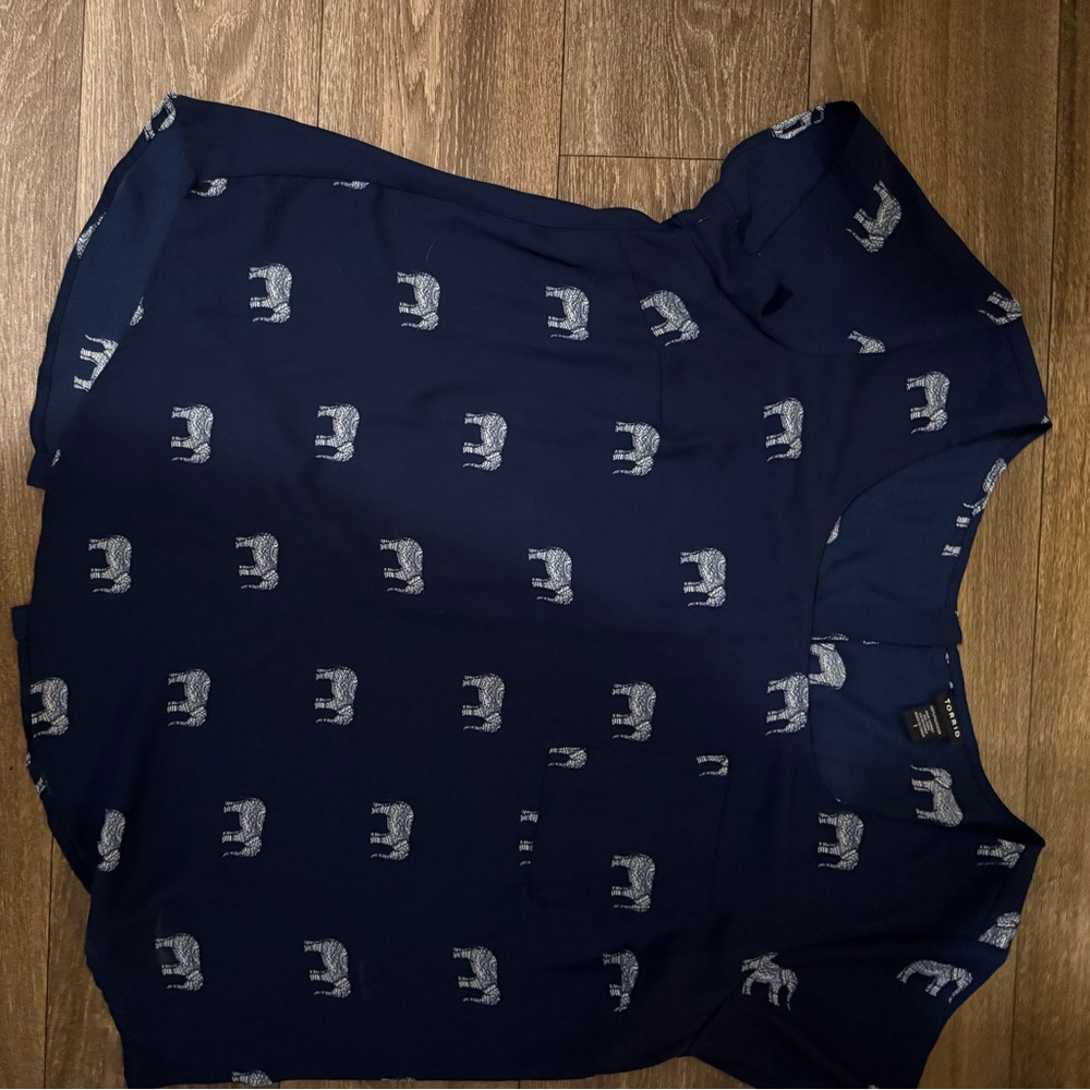 Torrid Navy Blue Blouse with Elephant Print